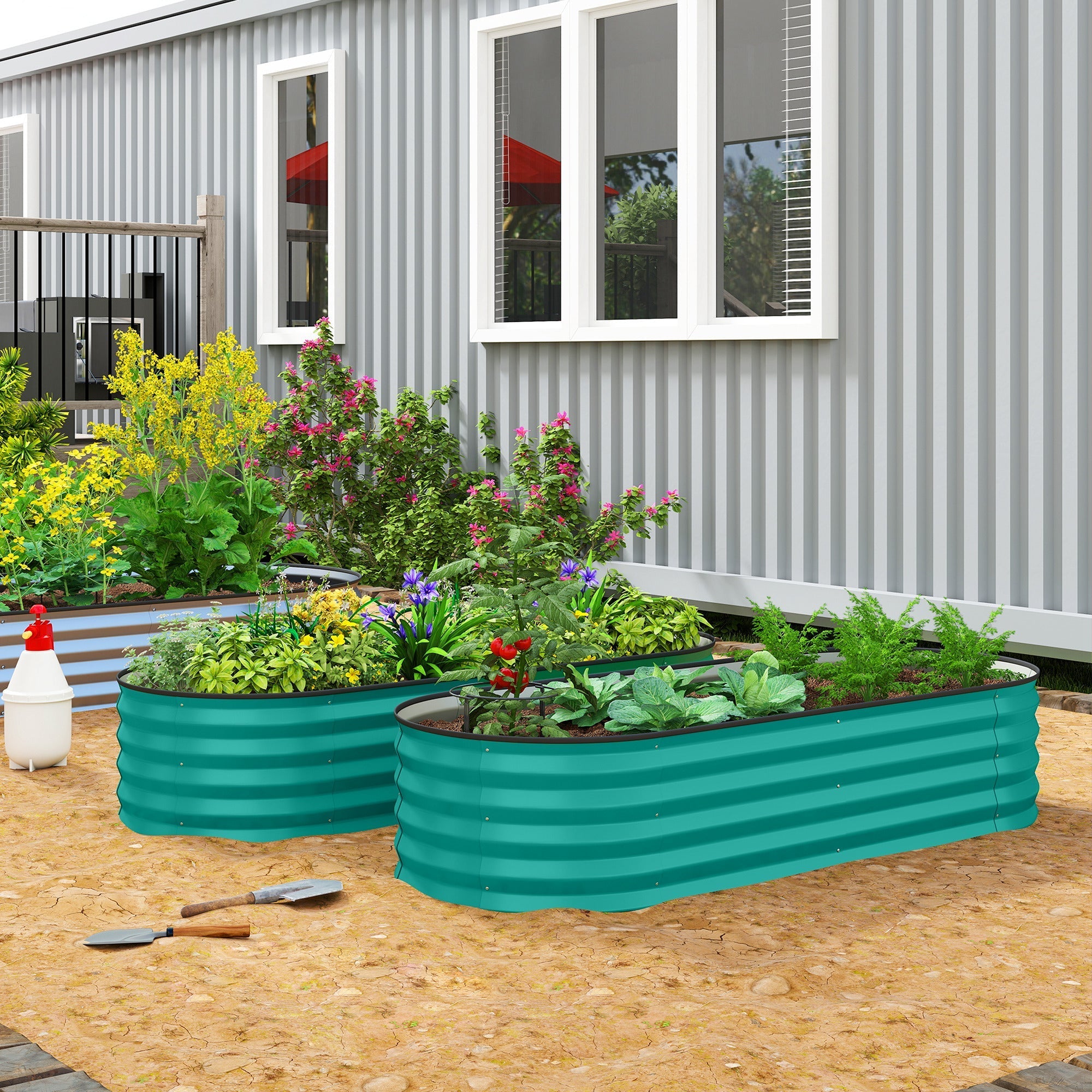 Outsunny Set of Two 150 x 60cm Steel Planters - Green