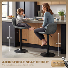 HOMCOM Bar Stools Set of 2, Modern Swivel Barstools with Footrest for Kitchen Island and Dining Room, Grey