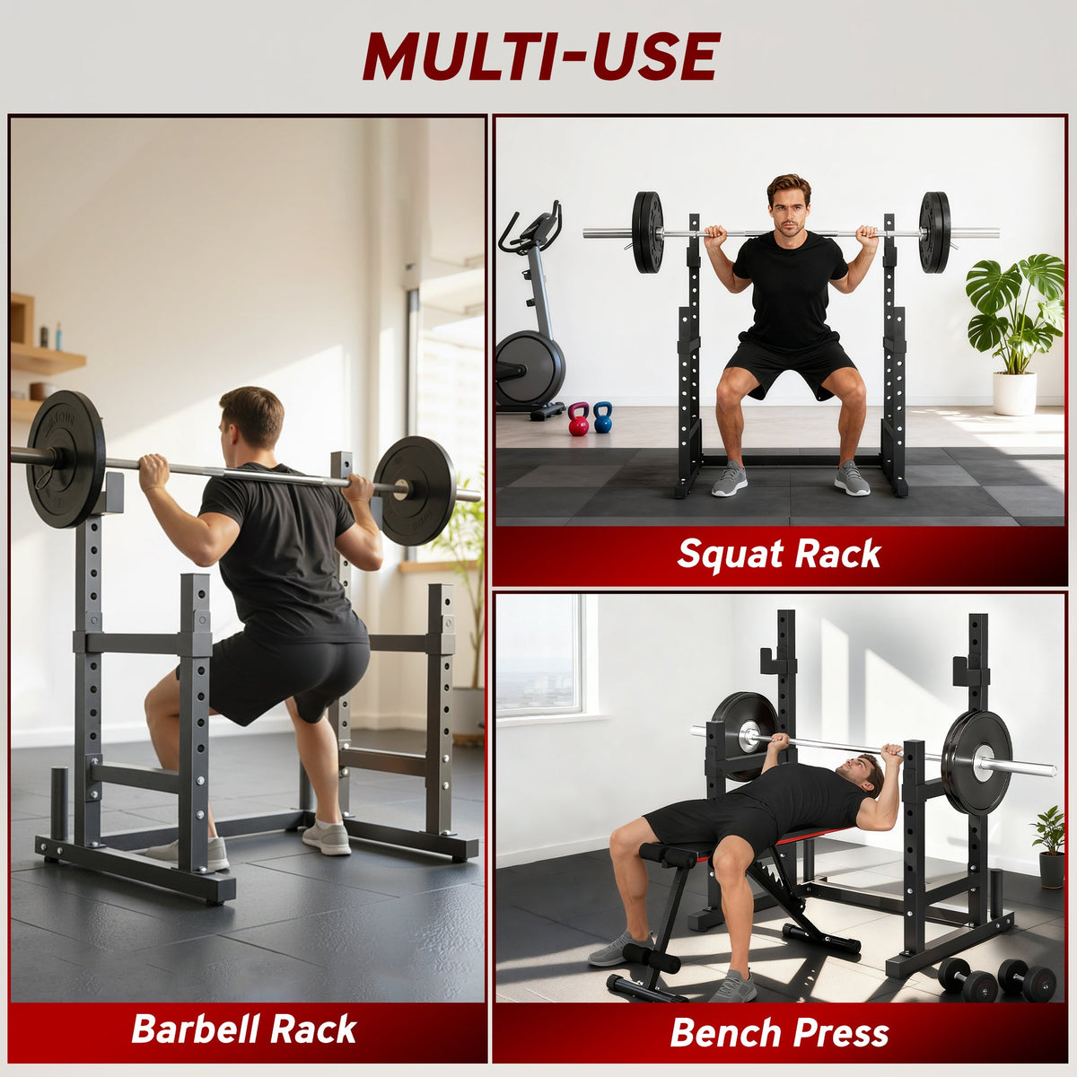 SPORTNOW Adjustable Squat Rack with Plate Holders