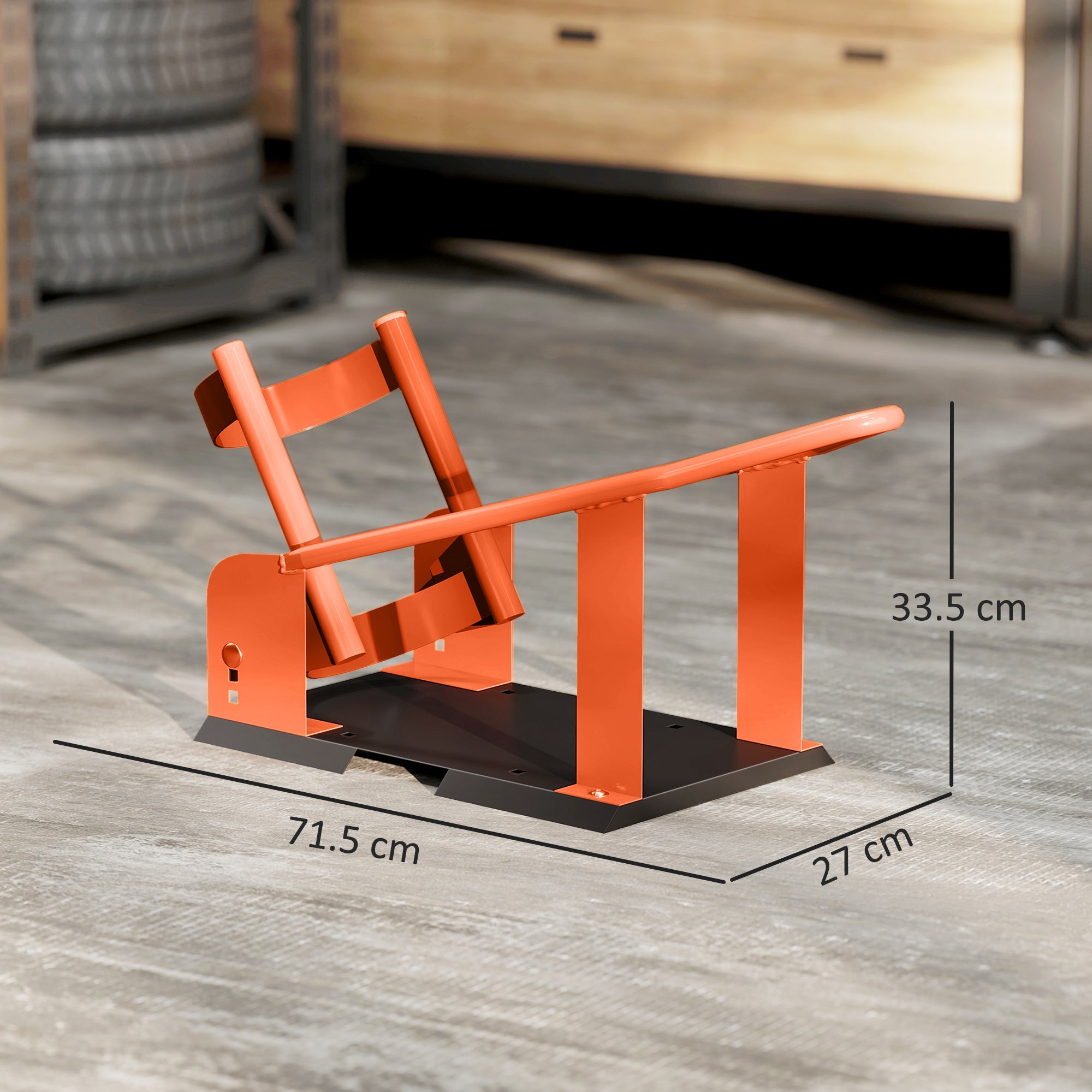 HOMCOM Motorcycle Wheel Chock, 816.5 kg Capacity Heavy Duty Steel Motorcycle Front Wheel Chock Holder with 3 Height Adjustable Holes, Fits 381-533.4 mm Wheels, Orange