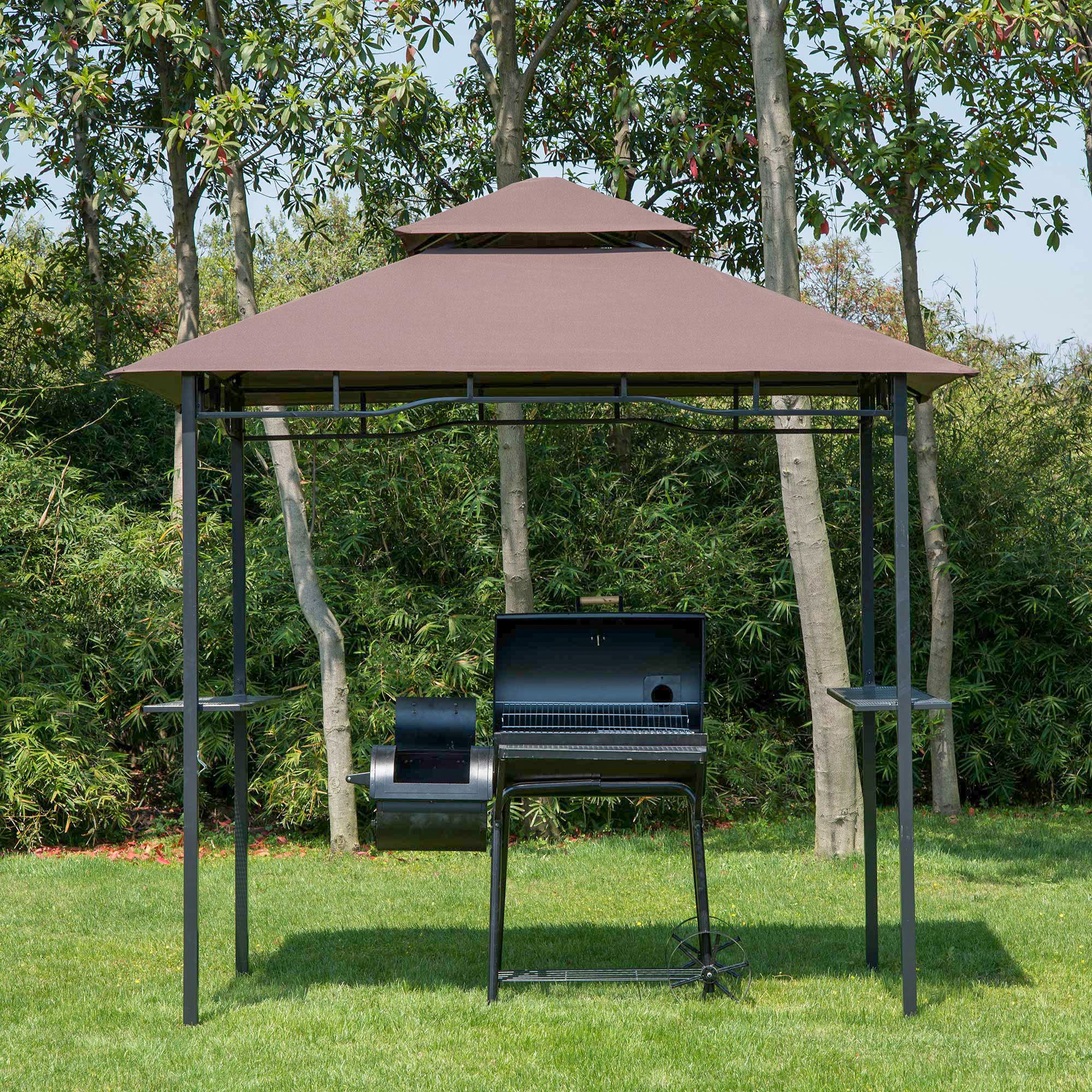 Outsunny 2.5x1.5m (8'x5') Grill Gazebo Canopy, Double Tiered Outdoor BBQ Gazebo Shelter with 2 Side Shelves for Garden, Patio, Barbecue, Picnic, Coffee