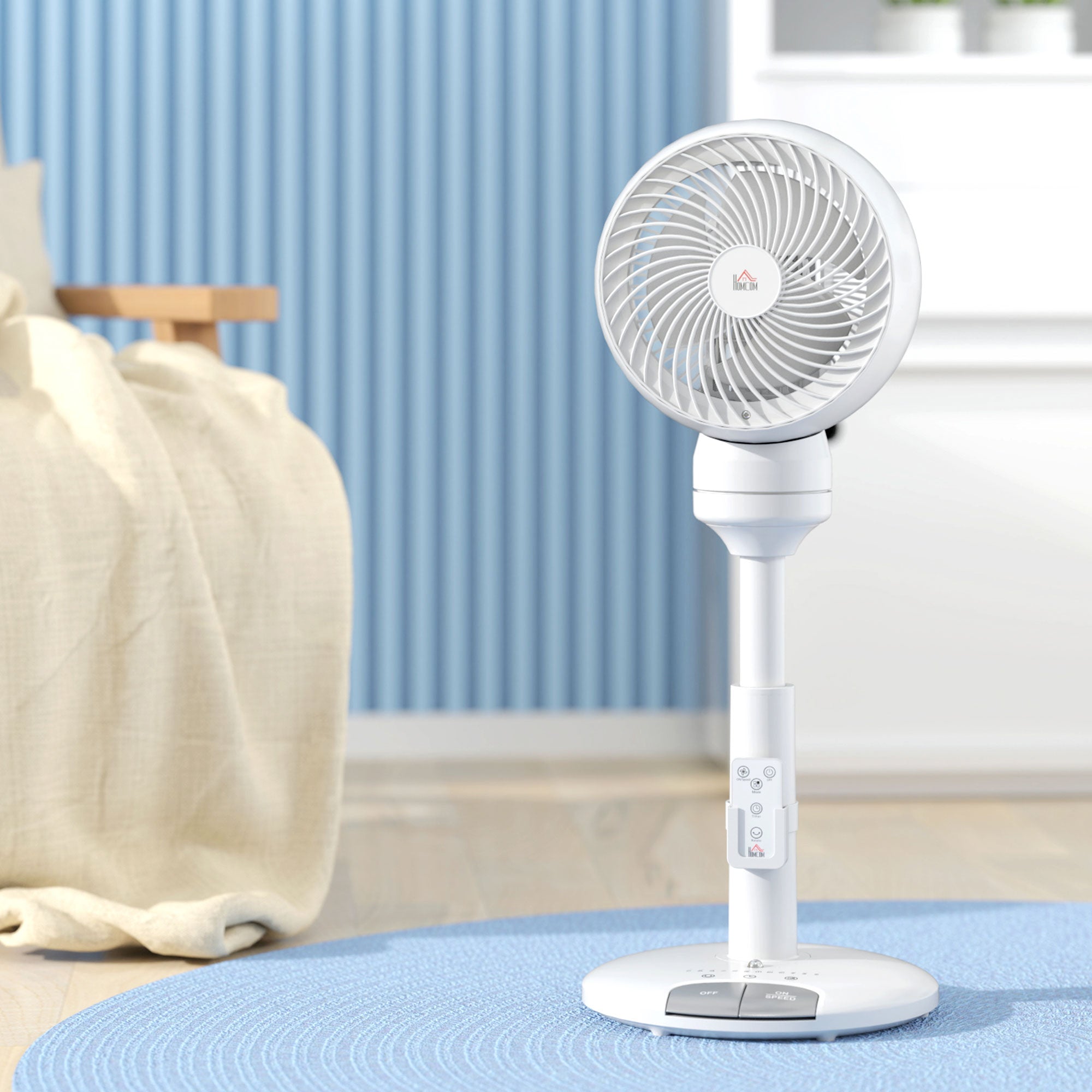 HOMCOM 9'' Air Circulator Fan 3 Speed 3 Mode, 70√Ç¬∞ Oscillation 90√Ç¬∞ Vertical Tilt, Remote Controller, for Living Room, Bedroom, Office, White