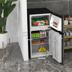 HOMCOM 88L Under Counter Fridge Freezer, Small Refrigerator with 5-Setting, 3 Star Freezer Rating, Black and Silver Tone