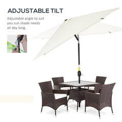 Outsunny 3x2m Garden Parasol Umbrella with Aluminium Pole, Tilt and Crank, Rectangular Outdoor Table Parasol Sun Shade for Patio, Cream White