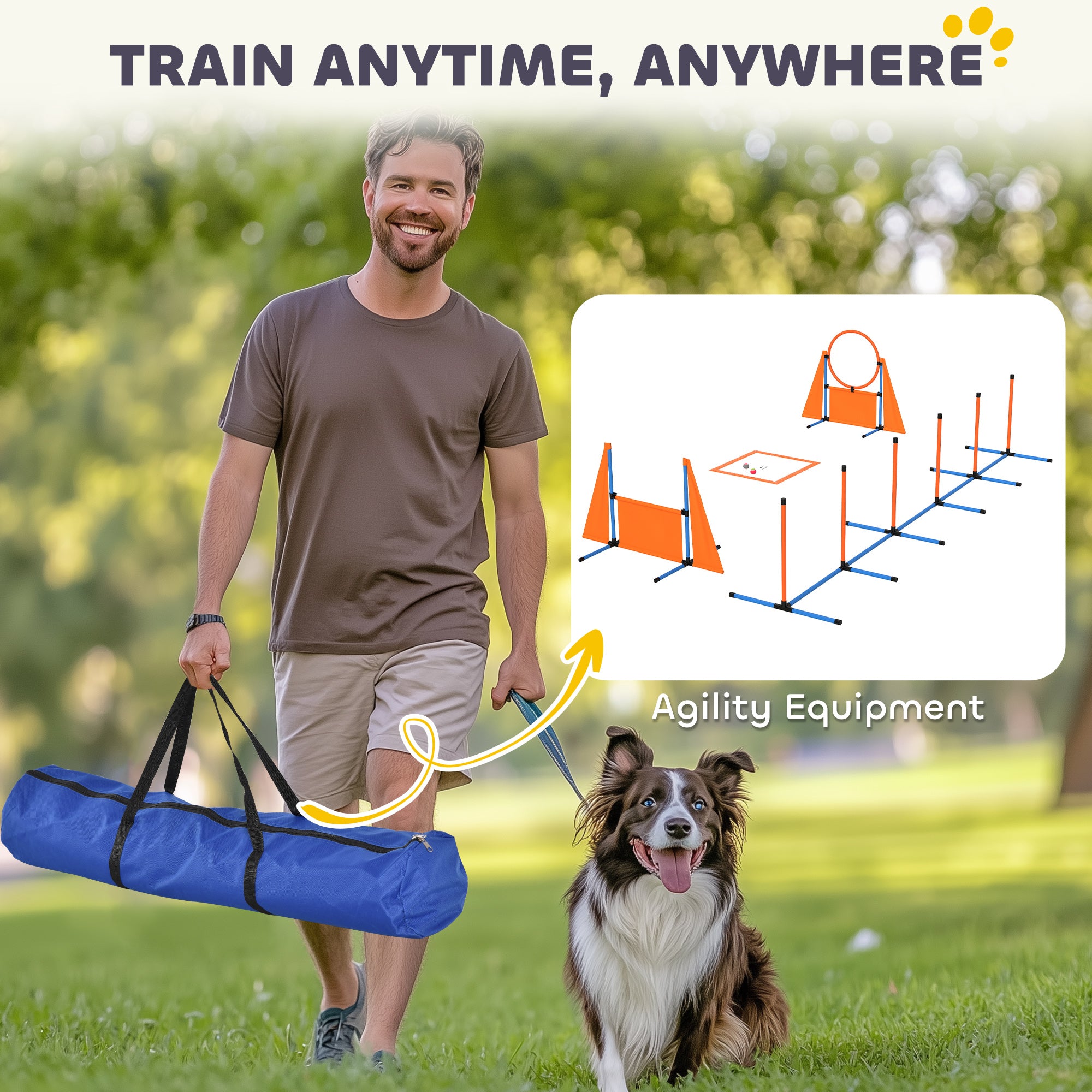 PawHut 6-Piece Dog Agility Equipment Set with Weave Poles, Jump Ring, Hurdle, Pause Box, Bag, Orange