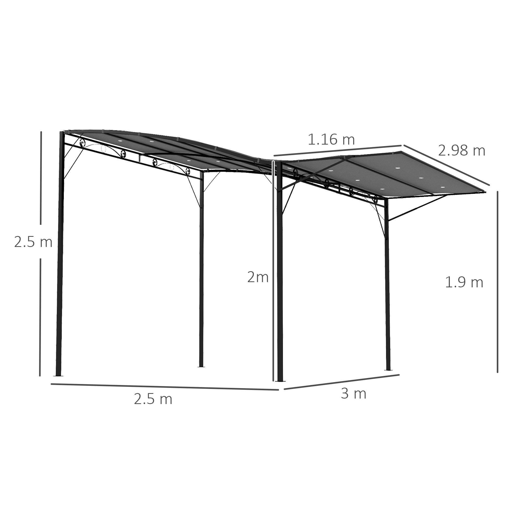 Outsunny 3 x 2.5 Patio Metal Gazebo Metal Frame Pergola with Extendable Canopy for Family Outdoor Shelter, Charcoal Grey