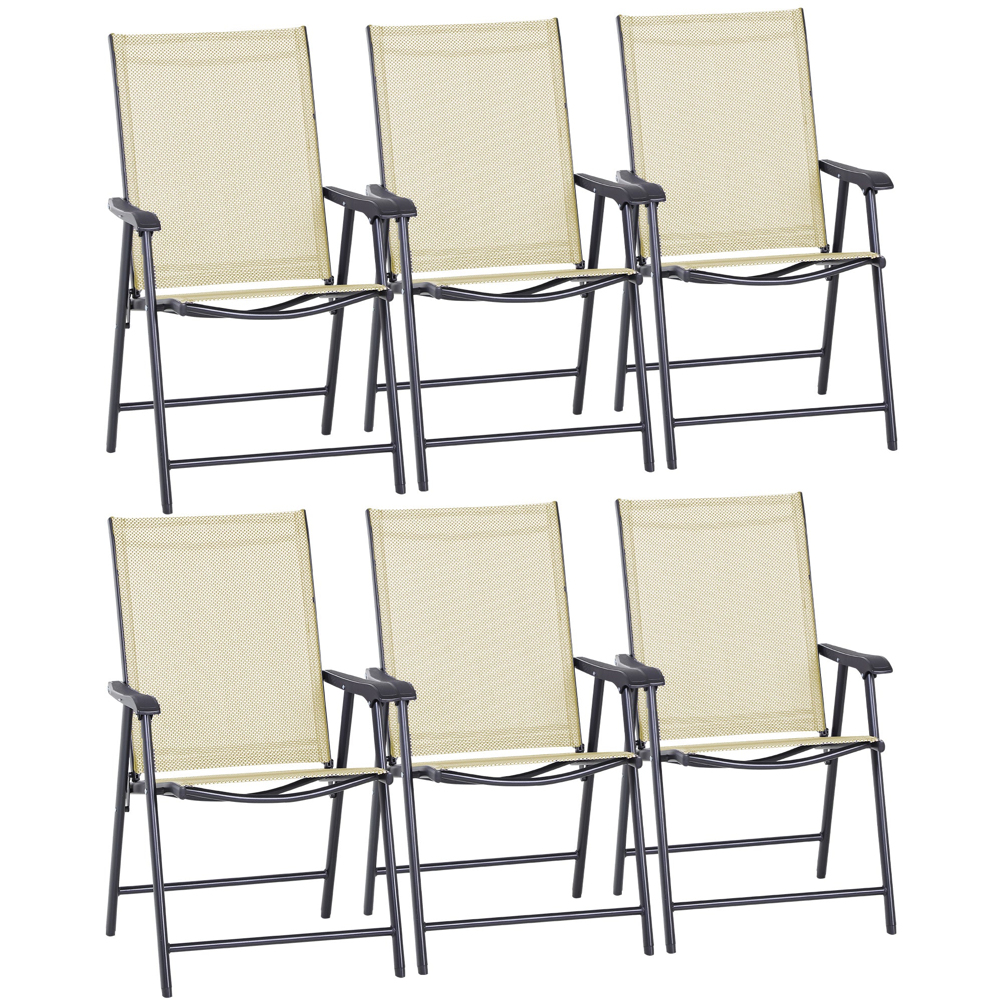 Outsunny Set of Six Folding Garden Chairs - Beige