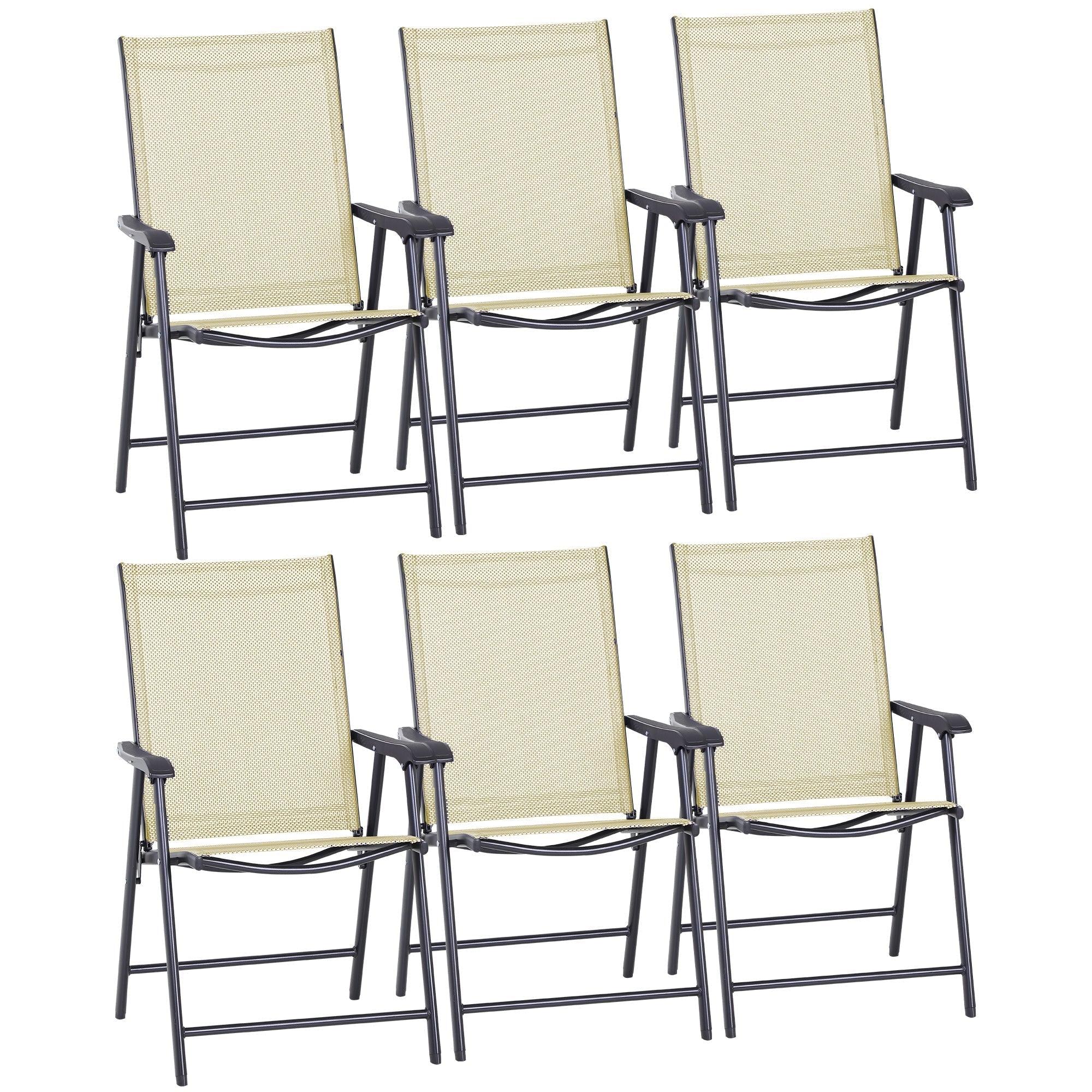 Outsunny Set of Six Folding Garden Chairs - Beige