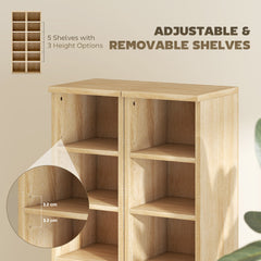 HOMCOM Set of 2 CD Media Display Shelf Unit Tower Rack with Adjustable Shelves, Oak