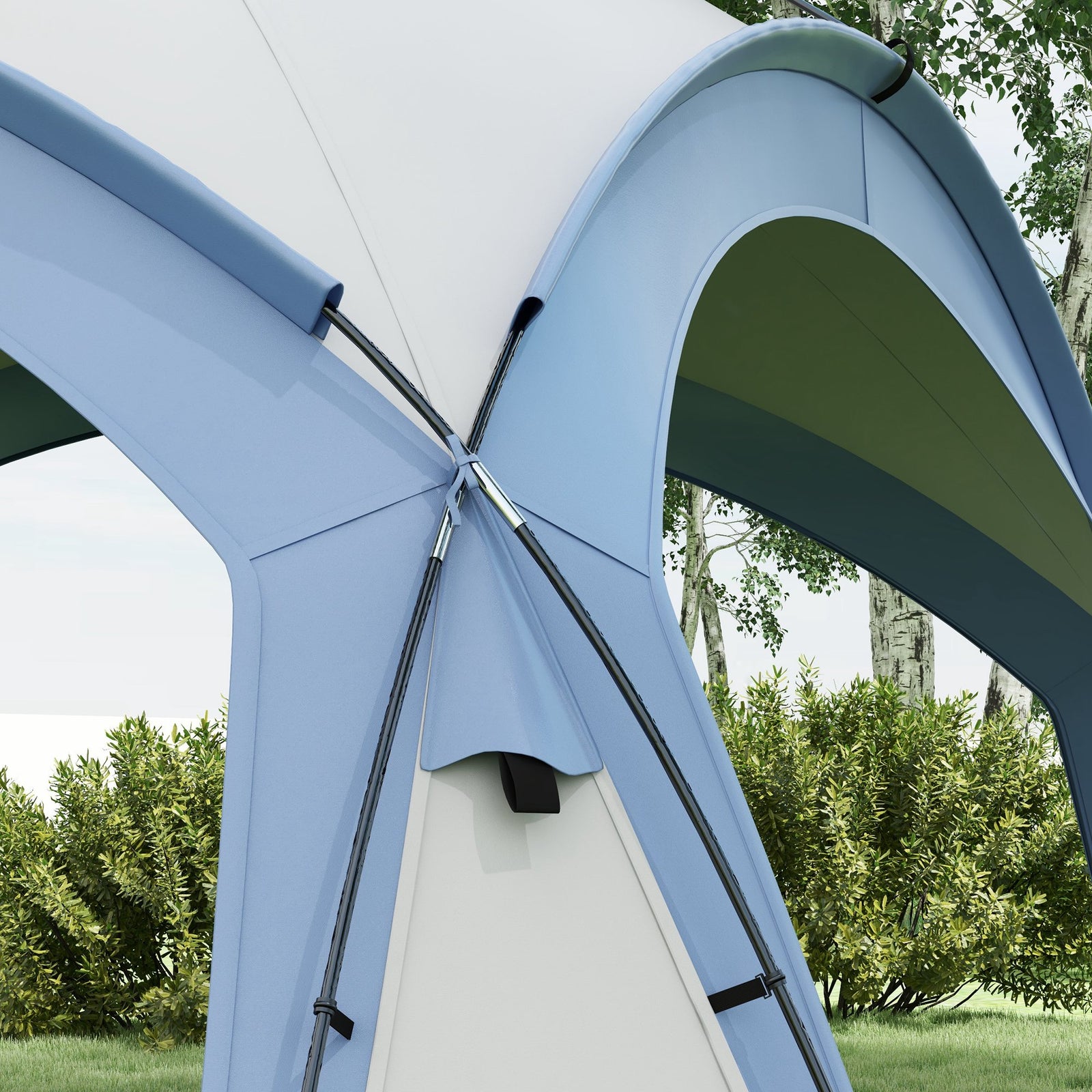 Outsunny 3.5 x 3.5M Camping Gazebo, Outdoor Event Shelter Dome Tent Garden Sun Shelter Patio Spire Arc Pavilion Camp Sun Shade Tent for 6-8 Person, Light Blue