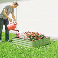 Outsunny Square Raised Garden Bed Box with Weatherized Steel Frame for Vegetables, Flowers, & Herbs, 120 x 120 x 30cm, Light Green