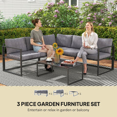 Outsunny Three-Piece L Shaped Garden Furniture Set with Cushions - Grey
