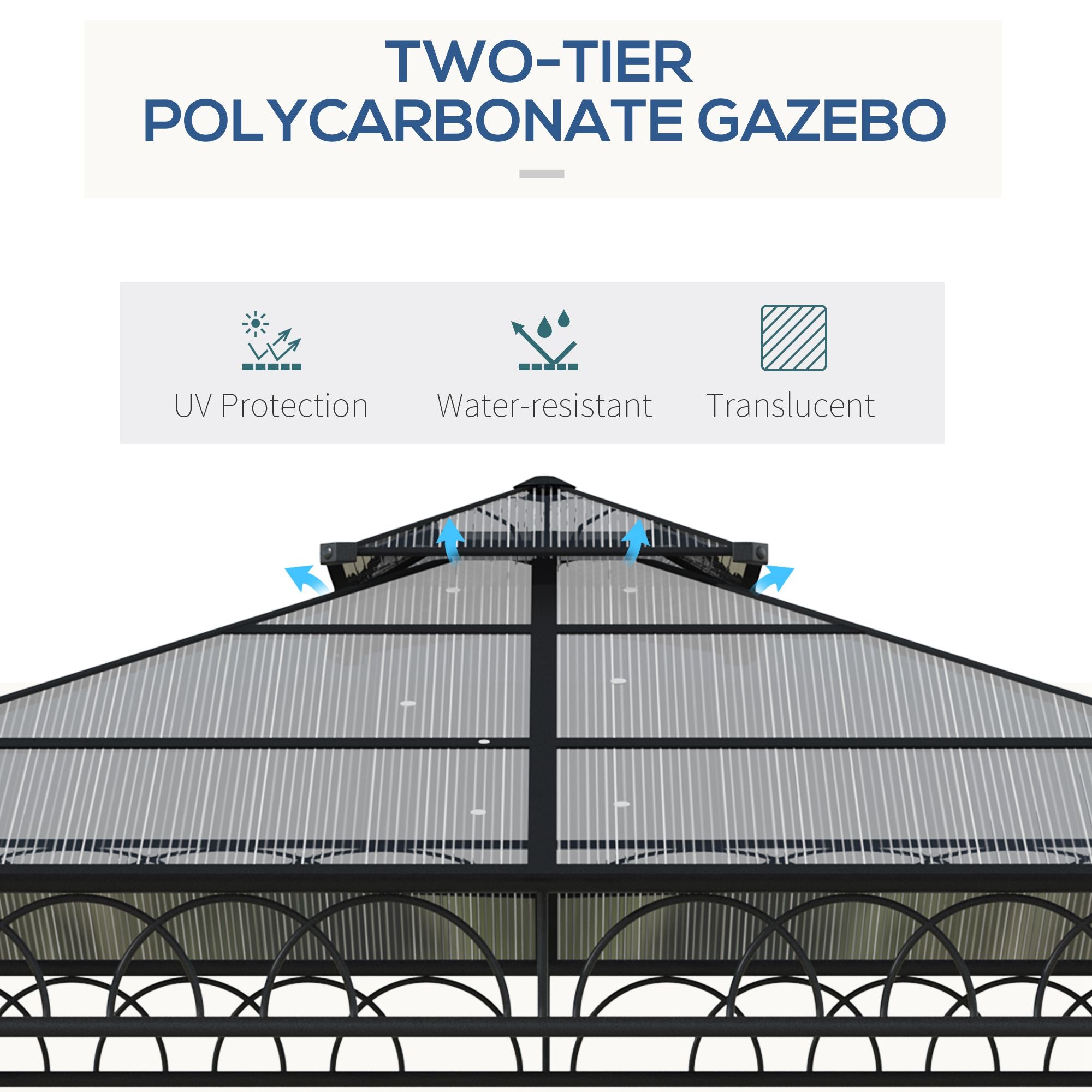 Outsunny 3 x 3 (m) Outdoor Polycarbonate Gazebo, Double√Ç Roof Hard Top Gazebo with√Ç Galvanised Steel Frame, Nettings√Ç &√Ç Curtains for Garden, Lawn, Patio and Deck, Khaki