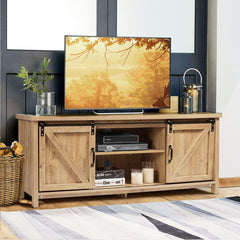 Modern TV Cabinet for 60-Inch TV Wooden Media Storage Shelves-Orange