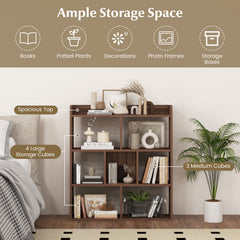 7 Cubes Open-back Bookshelf Home Storage Display Shelf-Walnut
