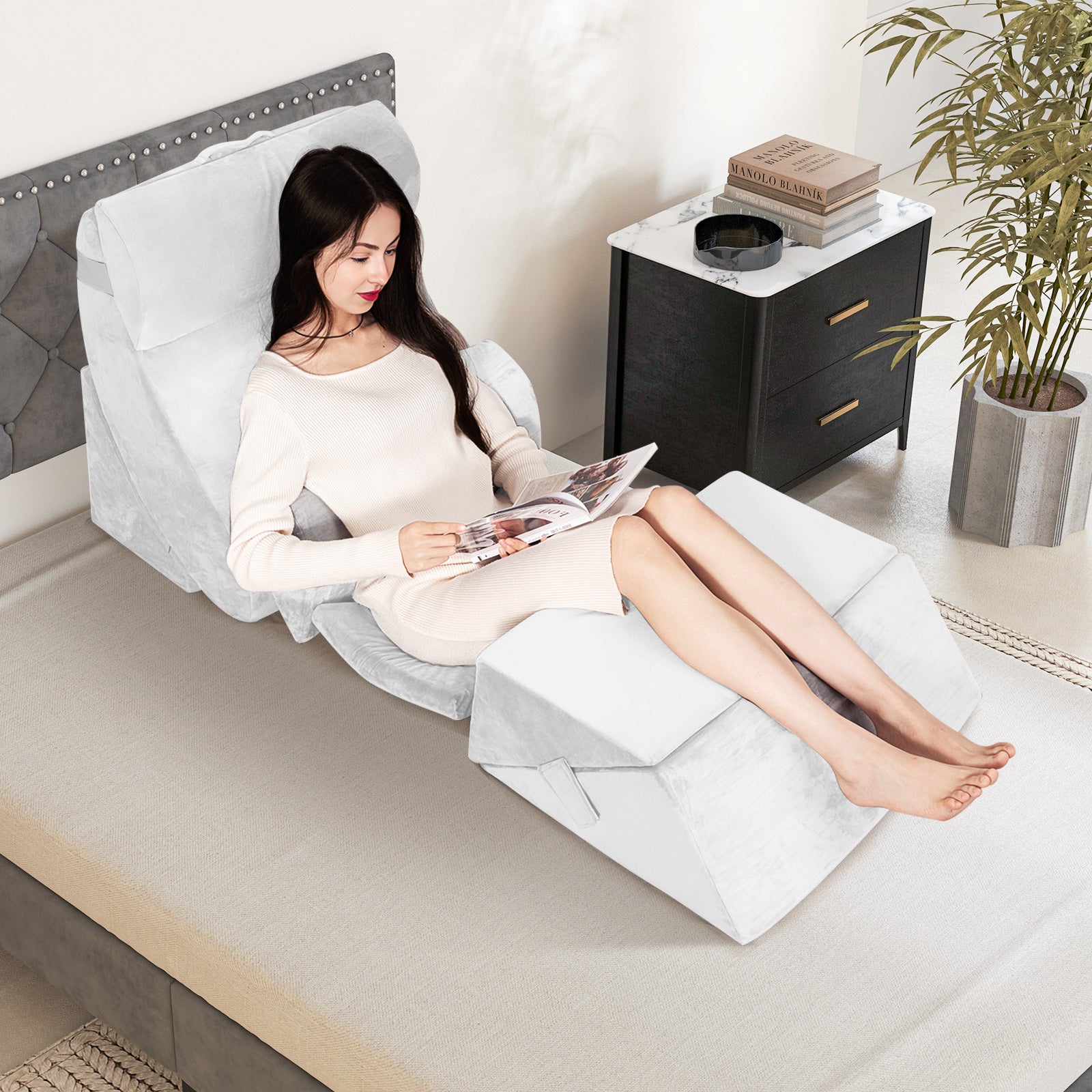 7 PCS Adjustable Support Pillow Set Bed Wedge Pillows with Memory Foam-White