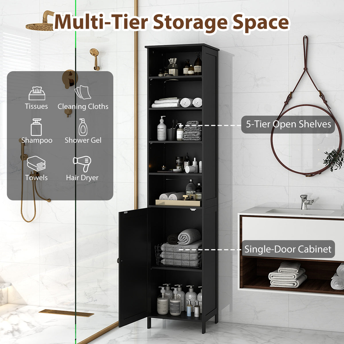 7-Tier Tall Freestanding Cabinet-Black