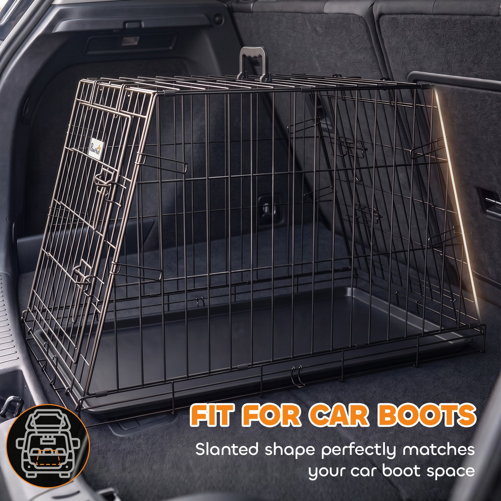 PawHut 30"(76 cm) Car Dog Crate Collapsible Slanted Travel Small Dog Cage with Tray & Handle 76L x 48W x 53H cm