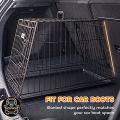 PawHut 30"(76 cm) Car Dog Crate Collapsible Slanted Travel Small Dog Cage with Tray & Handle 76L x 48W x 53H cm