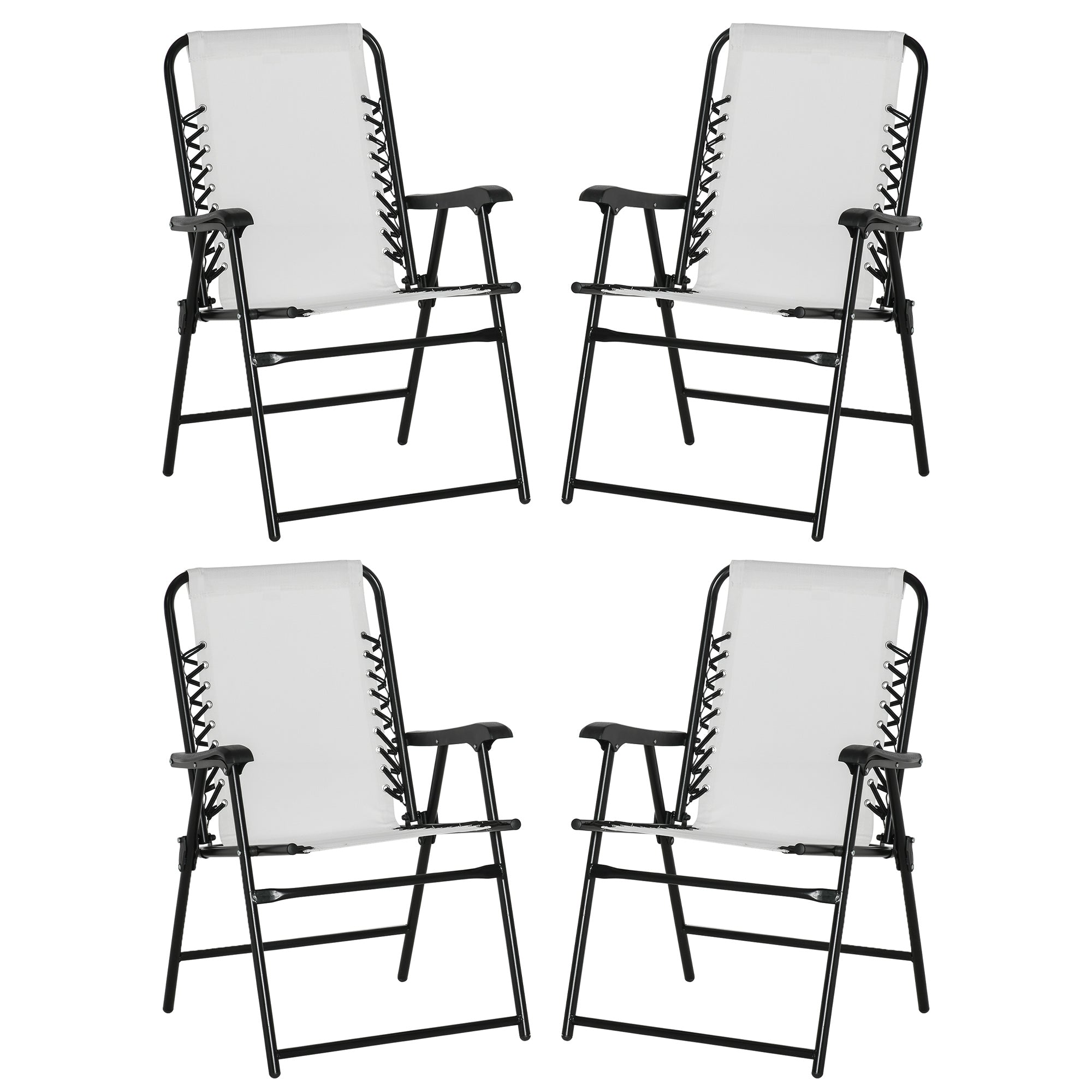 Outsunny Pieces Patio Folding Chair Set, Outdoor Portable Loungers for Camping Pool Beach Deck, Lawn Chairs with Armrest Steel Frame, Cream White