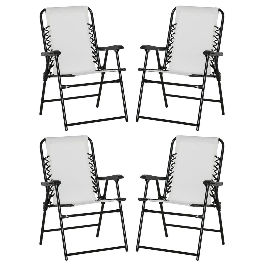 Outsunny Pieces Patio Folding Chair Set, Outdoor Portable Loungers for Camping Pool Beach Deck, Lawn Chairs with Armrest Steel Frame, Cream White