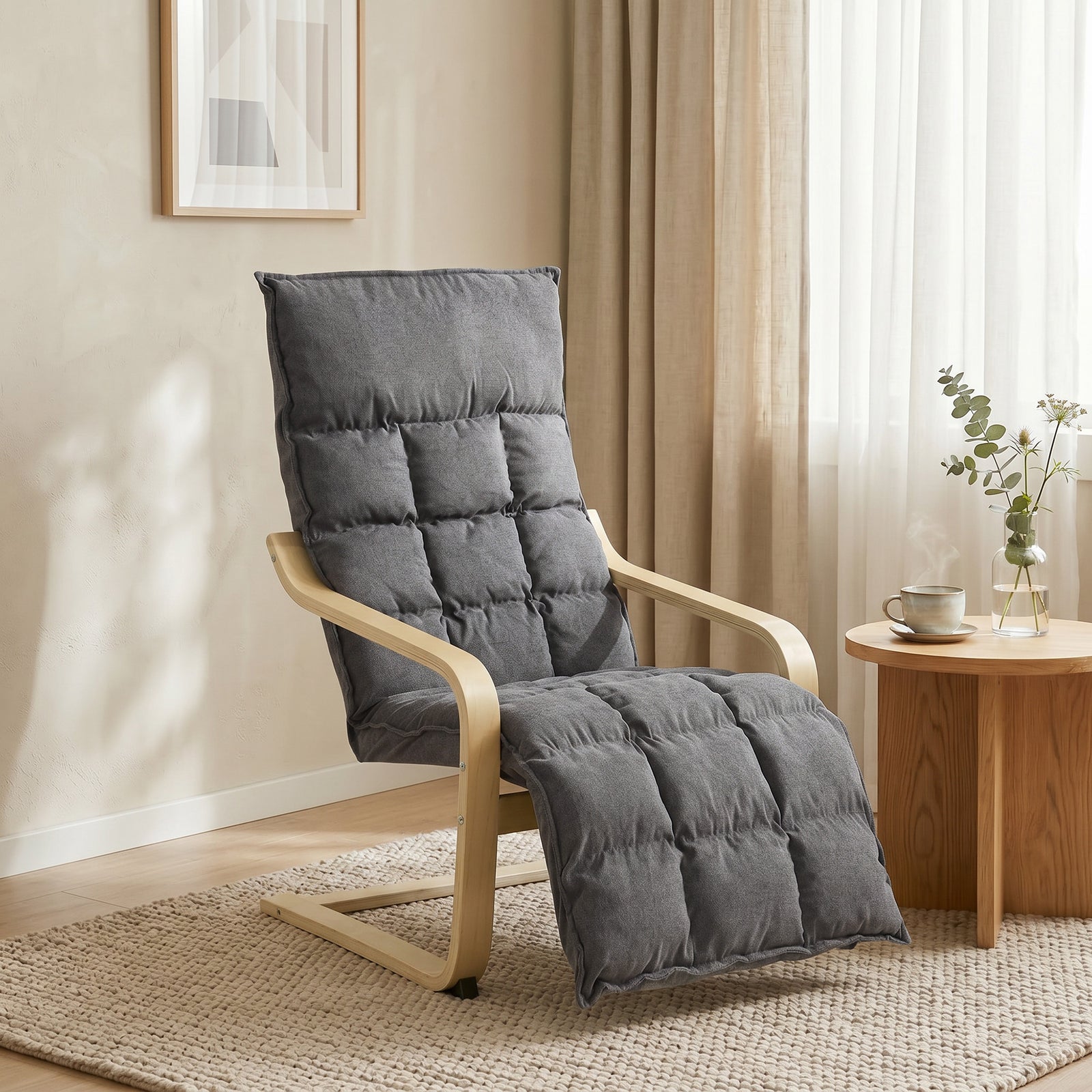 HOMCOM Modern Accent Chair, Leisure Lounge Chair Armchair with Footrest, Plush Cushion, Curved Legs and Arms, Grey