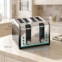 HOMCOM 4 Slice Toaster with 7 Browning Levels, Reheat, Defrost and Cancel Functions