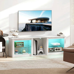 HOMCOM 70" TV Stand, with LED Lights and Storage - White