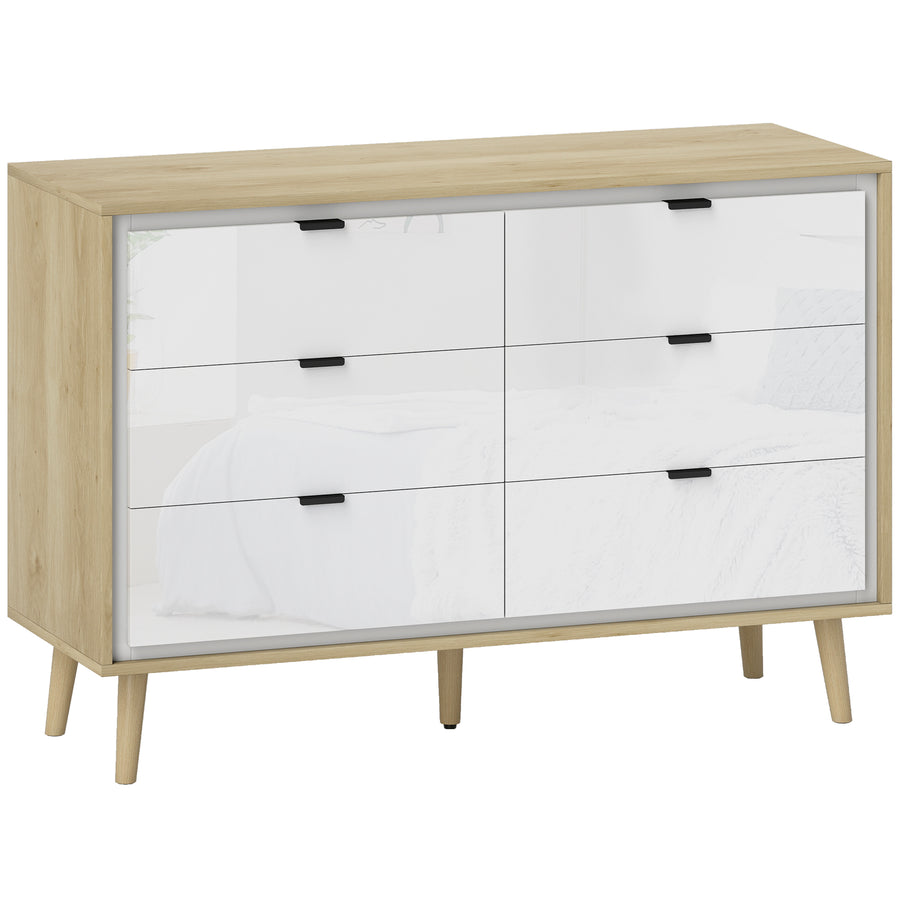 HOMCOM Storage Cabinet, Chest of Drawers with 6 Drawers and 5 Legs for Bedroom, High Gloss White