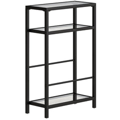HOMCOM 3-Tier Side Table, Narrow End Table with Storage Shelf and Tempered Glass Tabletop for Small Spaces, Black