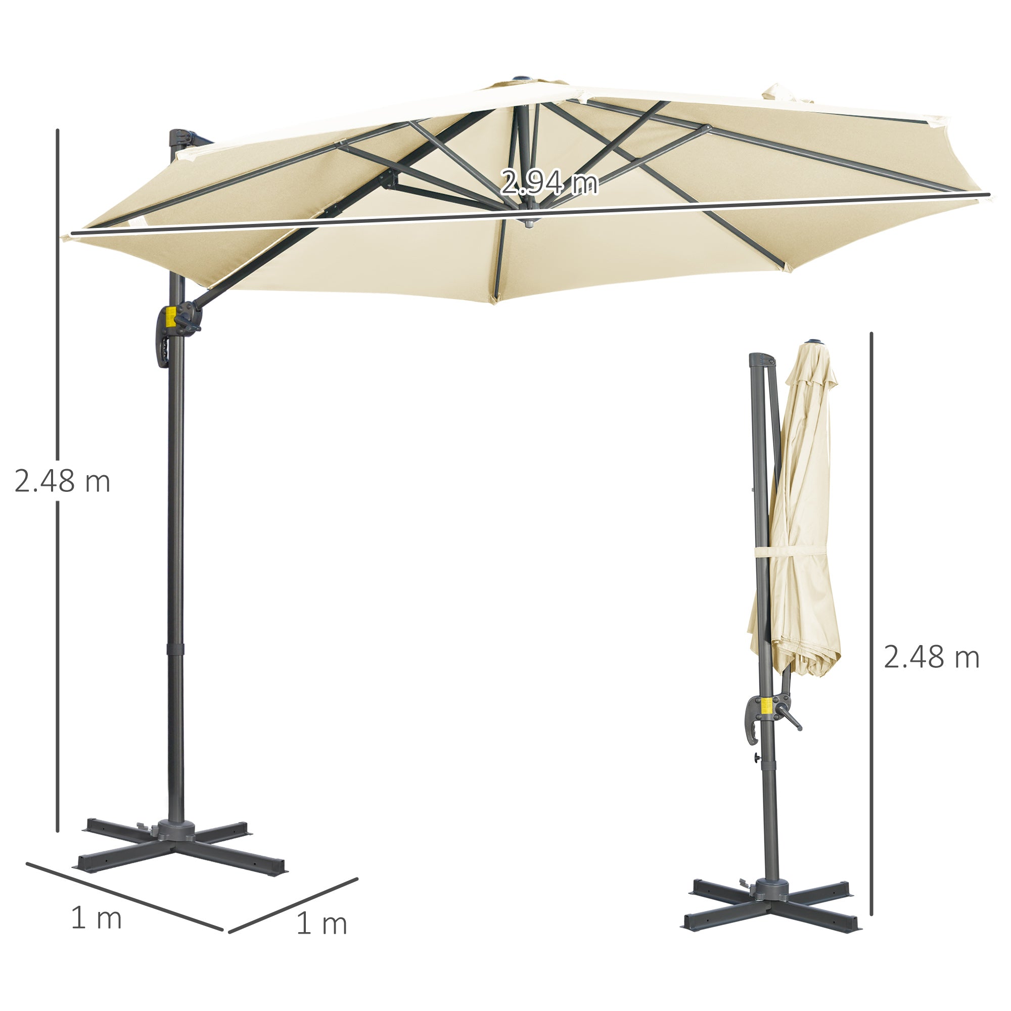 Outsunny 3 x 3(m) Cantilever Parasol with Cross Base, Garden Umbrella with 360√Ç¬∞ Rotation, Crank Handle and Tilt for Outdoor, Patio, Cream White
