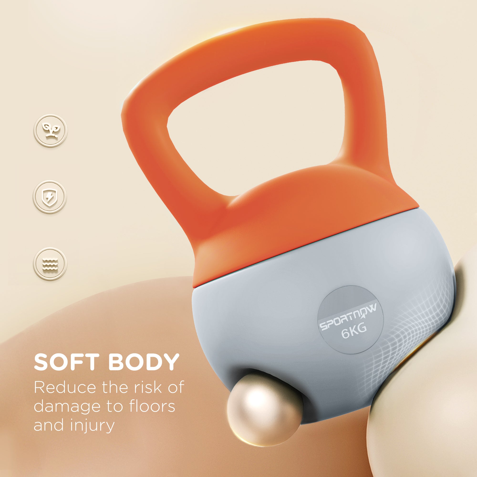 SPORTNOW 6KG Soft Kettlebell with Non-Slip Handle, for Home Gym, Weight Lifting, Strength Training, Orange/Grey