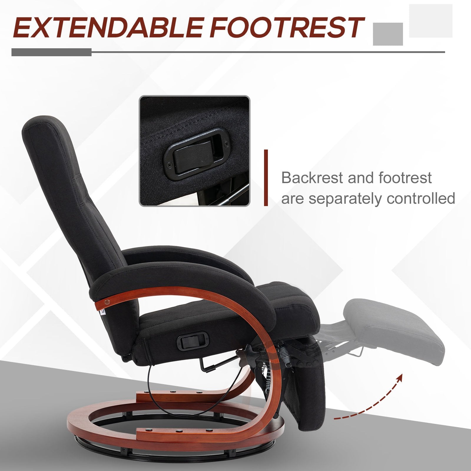 HOMCOM 135 Manual Reclining Swivel Chair, with Footrest - Black