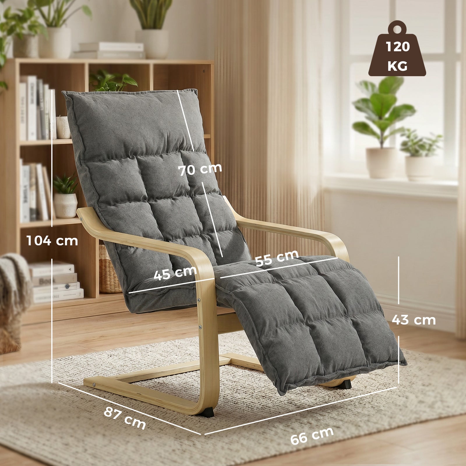 HOMCOM Modern Accent Chair, Leisure Lounge Chair Armchair with Footrest, Plush Cushion, Curved Legs and Arms, Grey