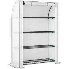 Outsunny Mini Greenhouse with Reinforced PE Cover, Portable Indoor Outdoor Green House with Roll-up Door, 170 x 120 x 50cm, White