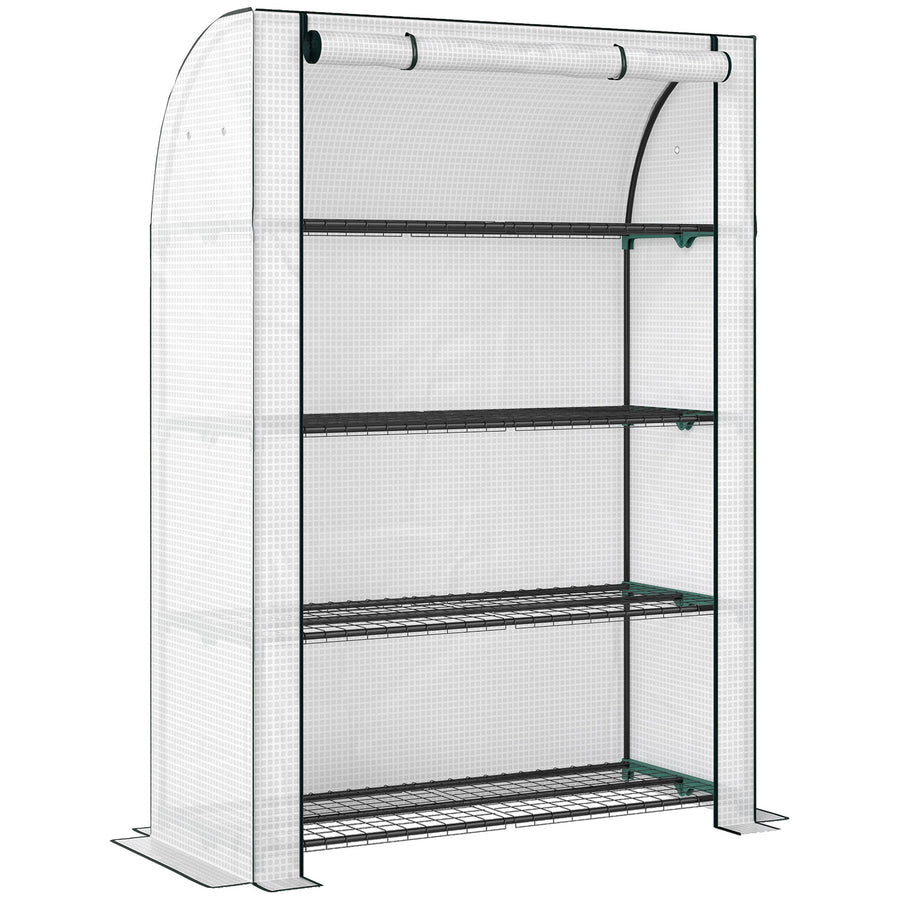 Outsunny Mini Greenhouse with Reinforced PE Cover, Portable Indoor Outdoor Green House with Roll-up Door, 170 x 120 x 50cm, White