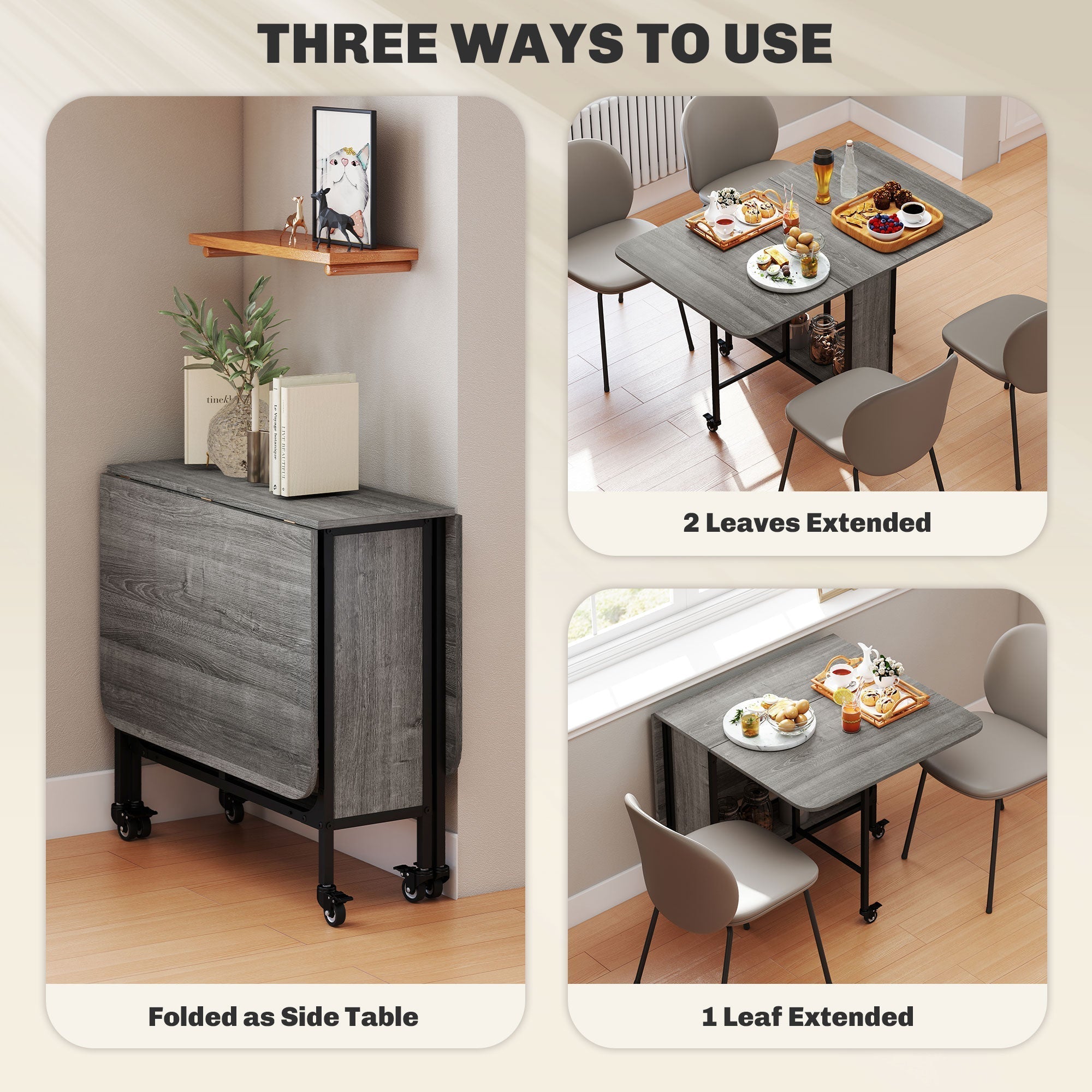 HOMCOM Six-Person Drop Leaf Dining Table - Grey/Black