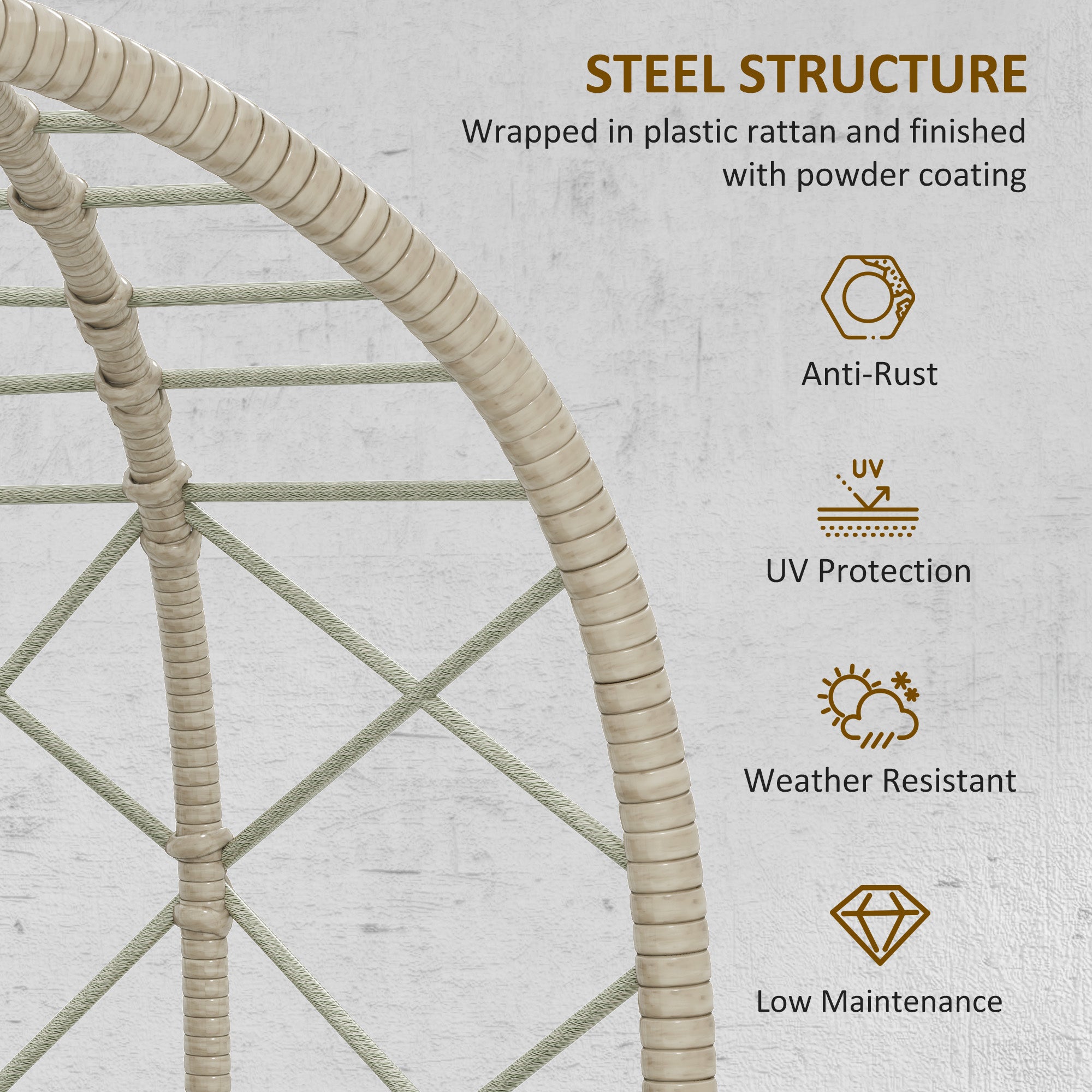 Outsunny Rattan Egg Chair Outdoor Indoor Wicker Chair with Thickened Cushion and Headrest, Standing Garden Egg Chair with Cup Holder, Metal Frame for Patio, Balcony, Grey
