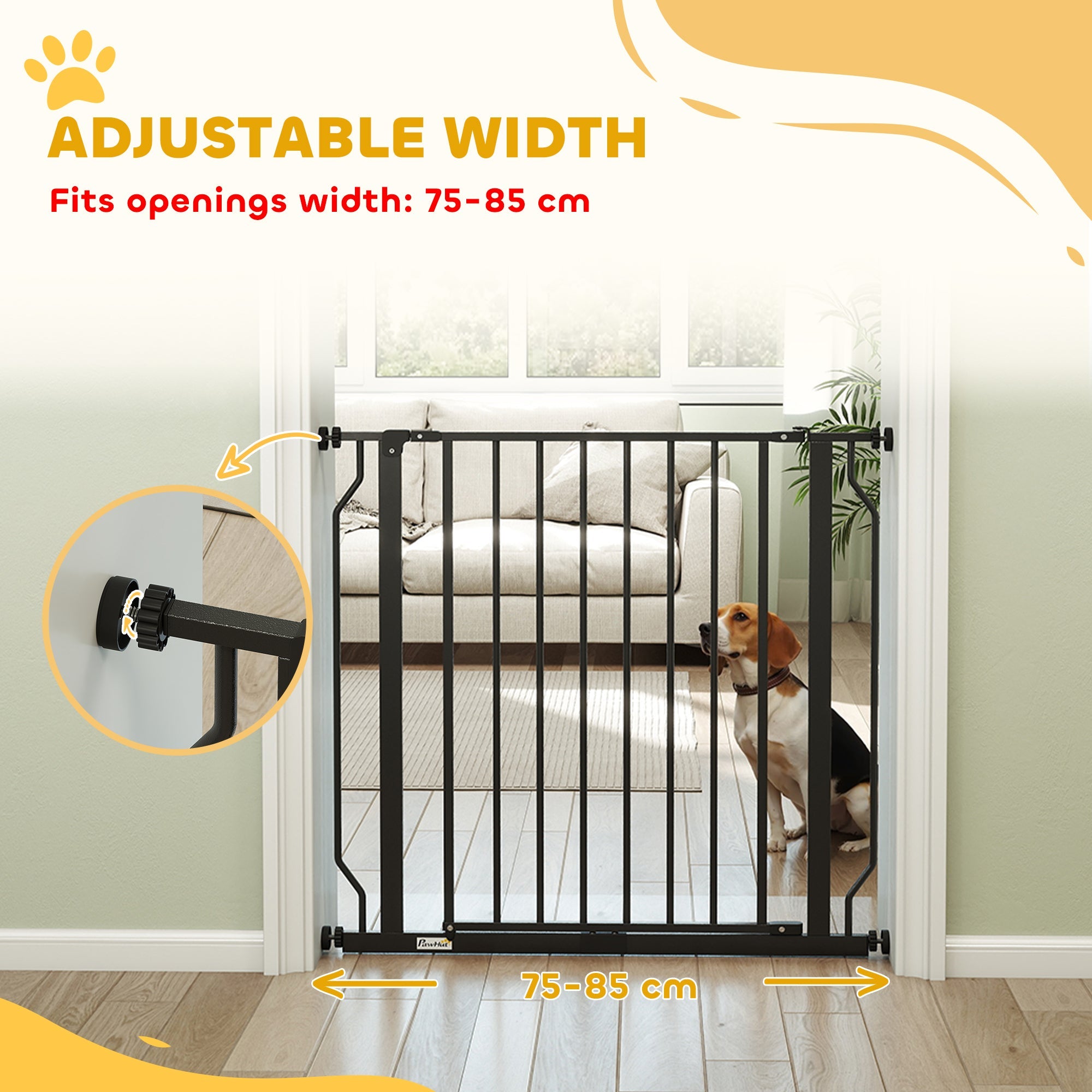 PawHut Extra Wide Dog Gate, with Door Pressure, for Doorways, Hallways, Staircases - Black