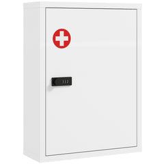 HOMCOM Wall Mount Medicine Cabinet, Bathroom Cabinet with Combination Lock, Door and Storage Shelves, White