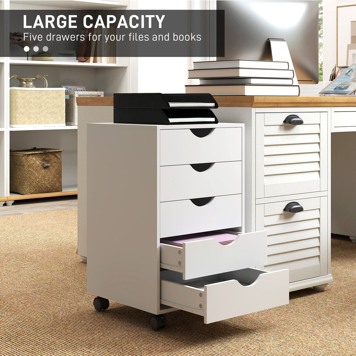 HOMCOM Five-Drawer Filing Cabinet - White