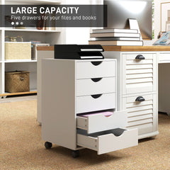 HOMCOM Five-Drawer Filing Cabinet - White