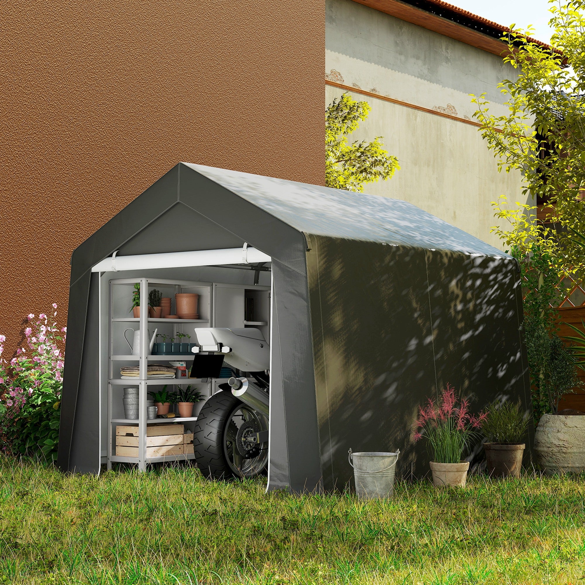 Outsunny 3.6 x 2.1m Portable Outdoor Shed, with Window - Dark Grey