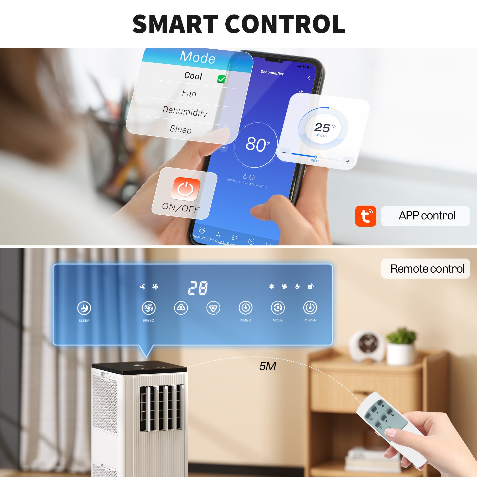 HOMCOM 7,000 BTU App-Controlled Mobile Air Conditioner, 15m√Ç¬≤ Radius - White