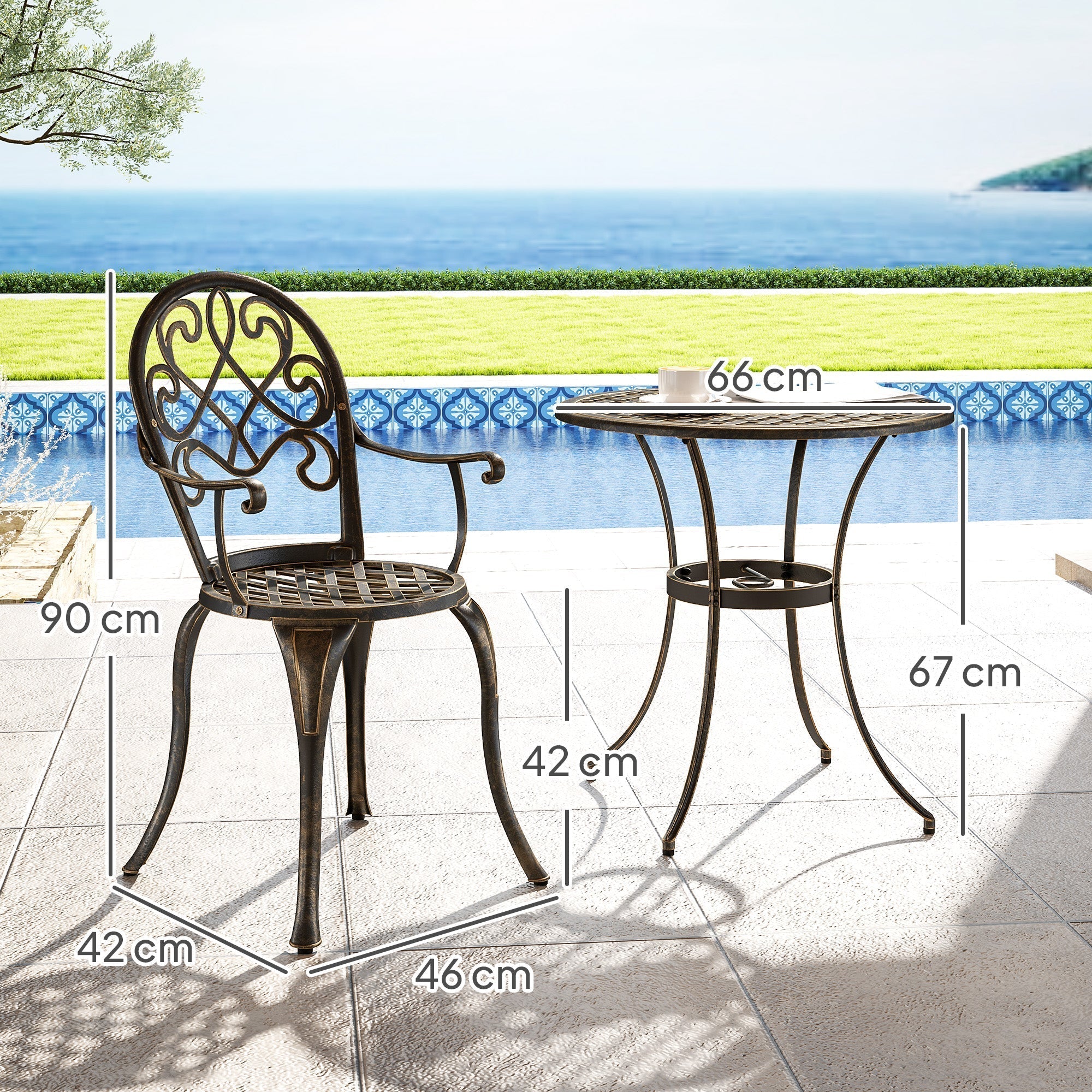 Outsunny Three-Piece Elegant Aluminium Garden Set - Bronze Tone
