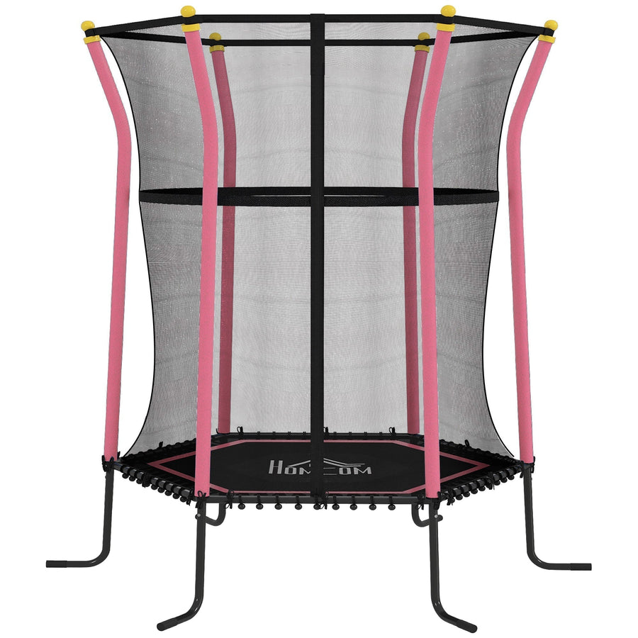 HOMCOM Kids Trampoline Mini Bouncer with Enclosure Safety Net For Ages 3-10 Years - Pink