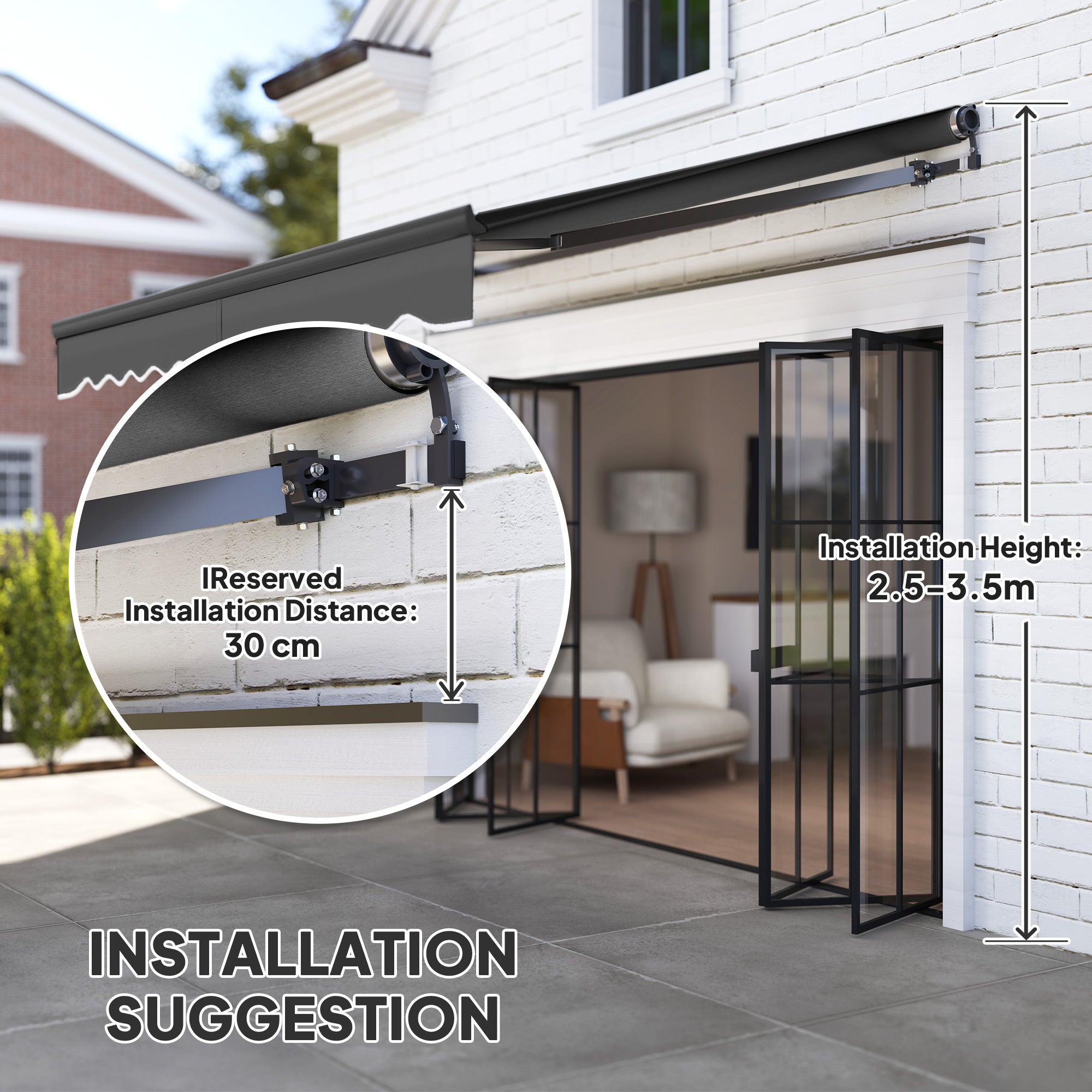 Outsunny 3 x 2.5m Electric Awning with Remote Controller, Aluminium Frame DIY Retractable Awning, UV30+ Sun Shade Canopy for Garden Patio Deck Door Window, Dark Grey