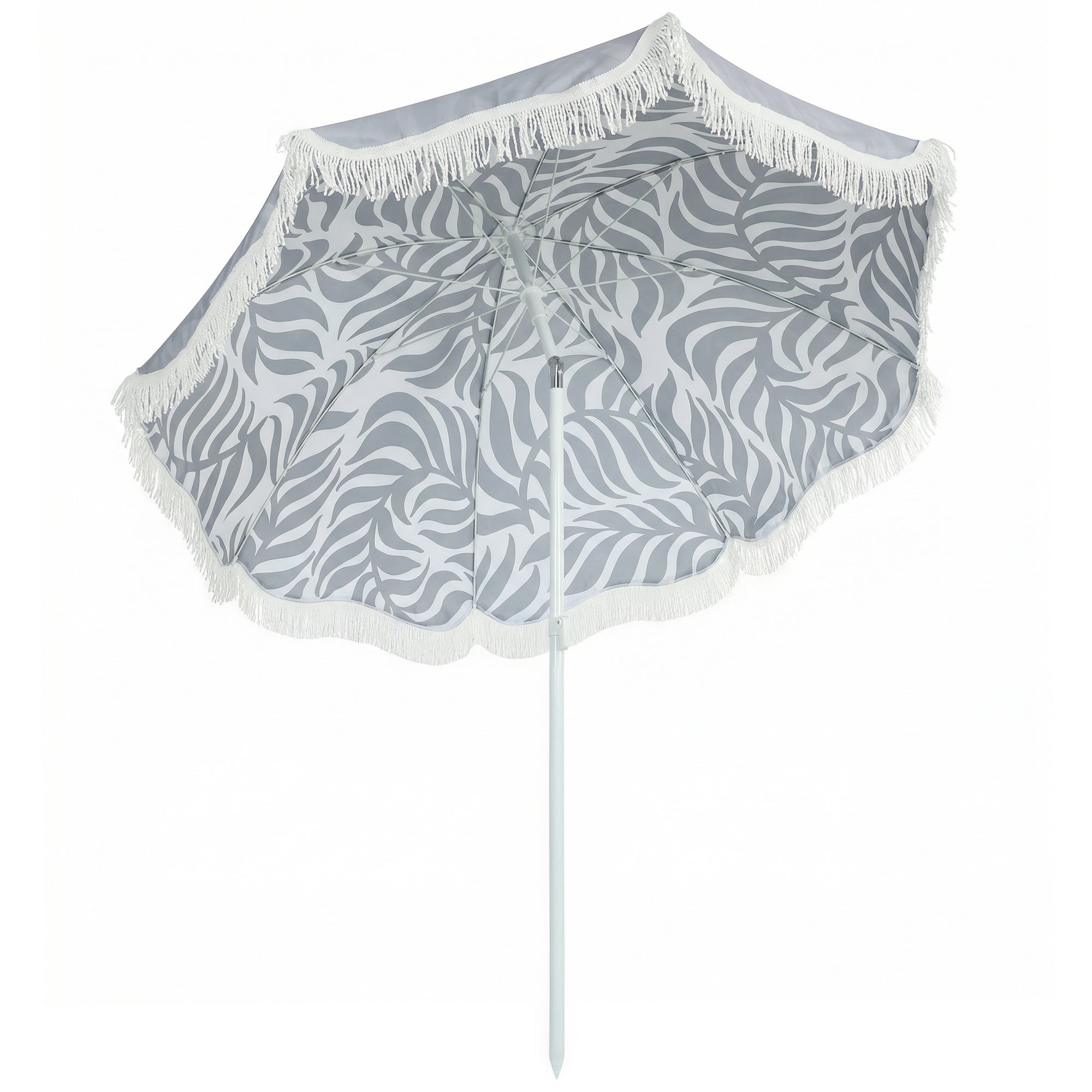 Outsunny 1.8 m Beach Umbrella Parasol with Sand Anchor, Portable Tilting Garden Parasol with Adjustable Height, Light Grey