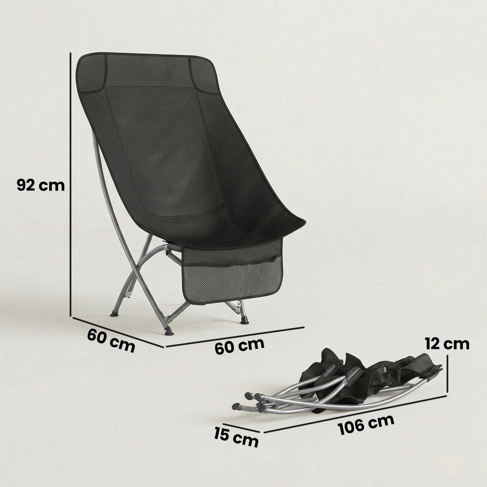 Outsunny Camping Chair for Adults Heavy Duty Folding Camp Chair with Side Pocket and Carry Bag Black