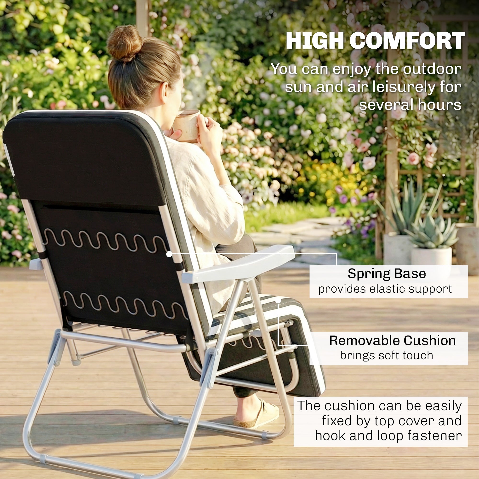 Outsunny Set of 2 Foldable Patio Sun Lounger with Adjustable Backrest and Cushion, Grey and White